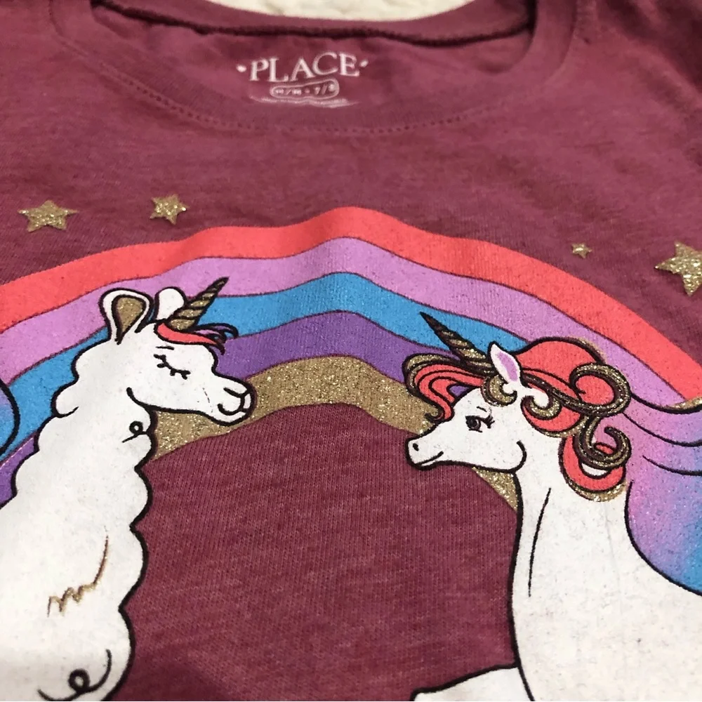 The Children’s Place Unicorn and Llama long sleeve tees Size Med 7/8